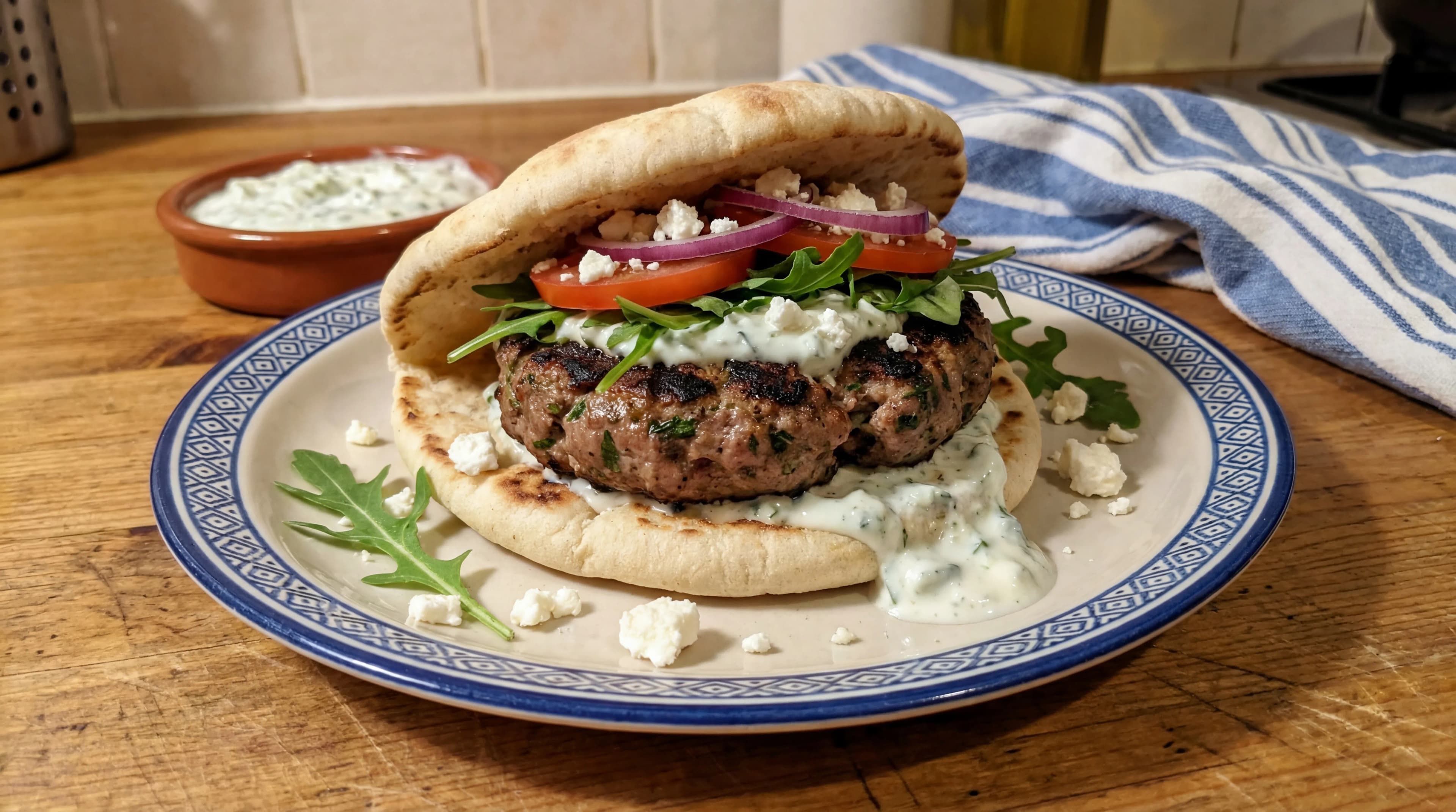 Mediterranean Lamb Burger with Tzatziki