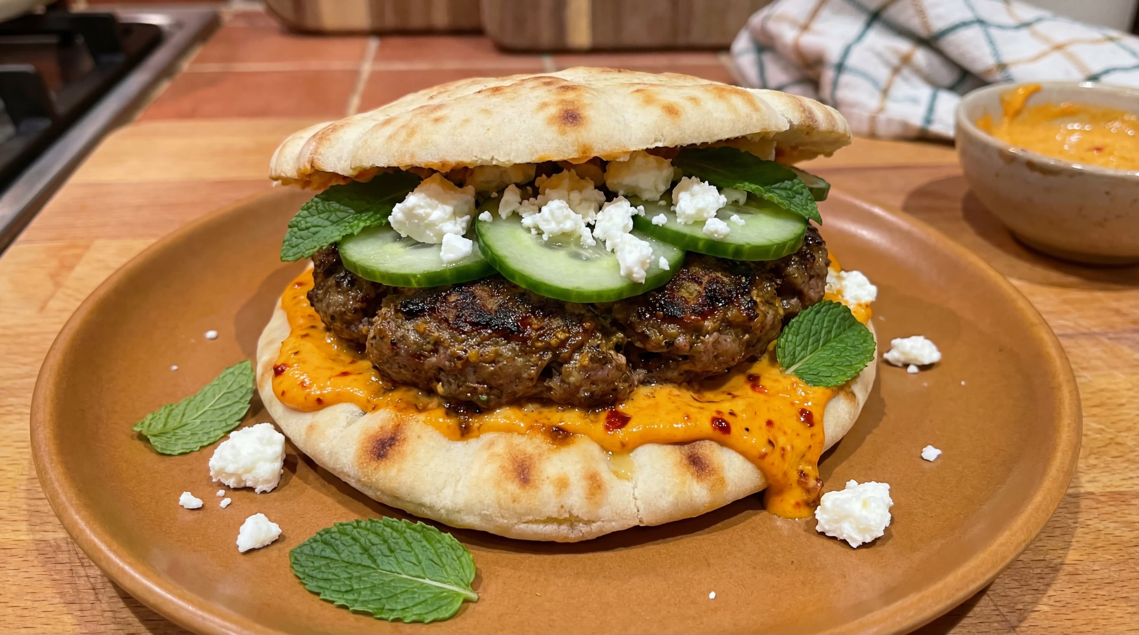 Moroccan Harissa Beef Burger