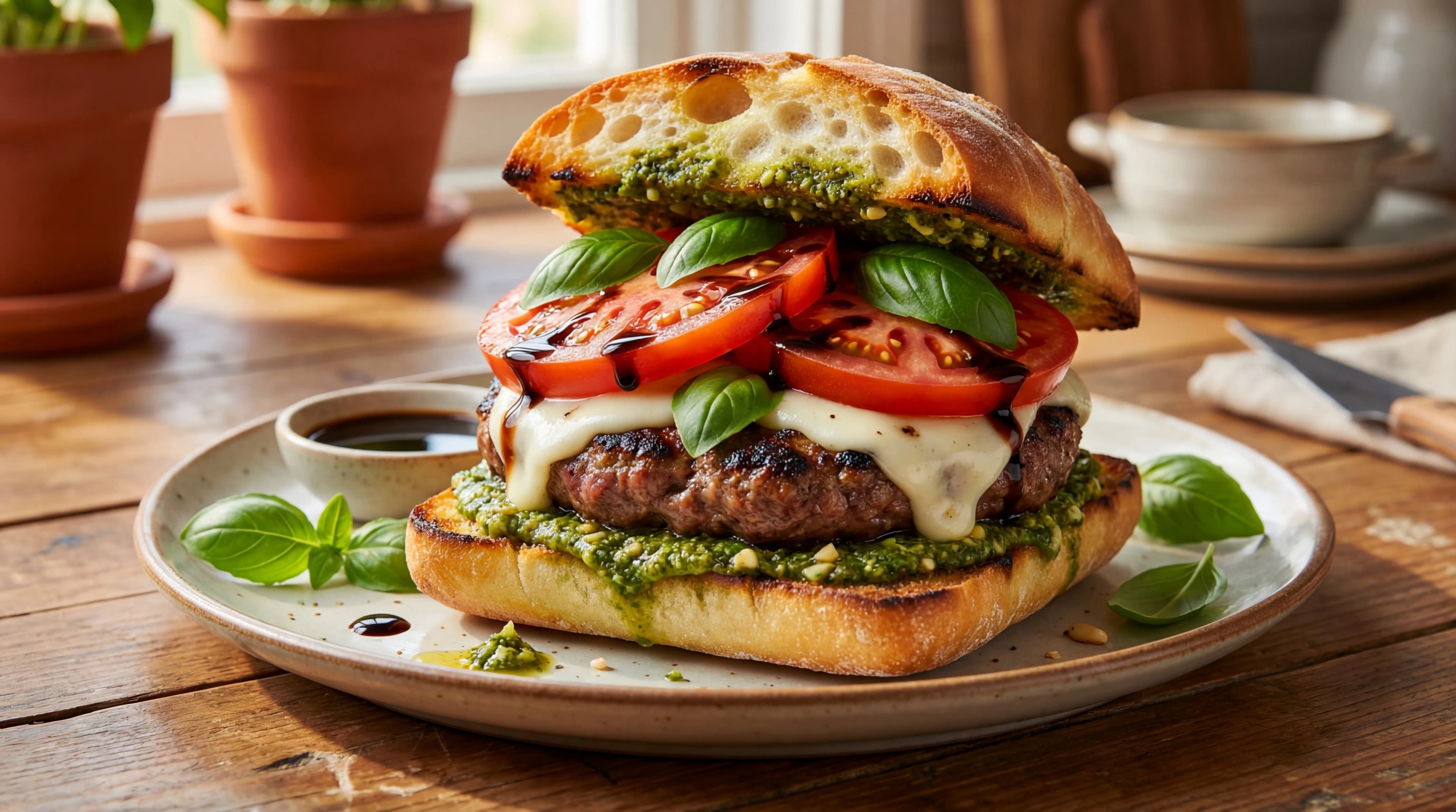 Pesto Mozzarella Caprese Burger